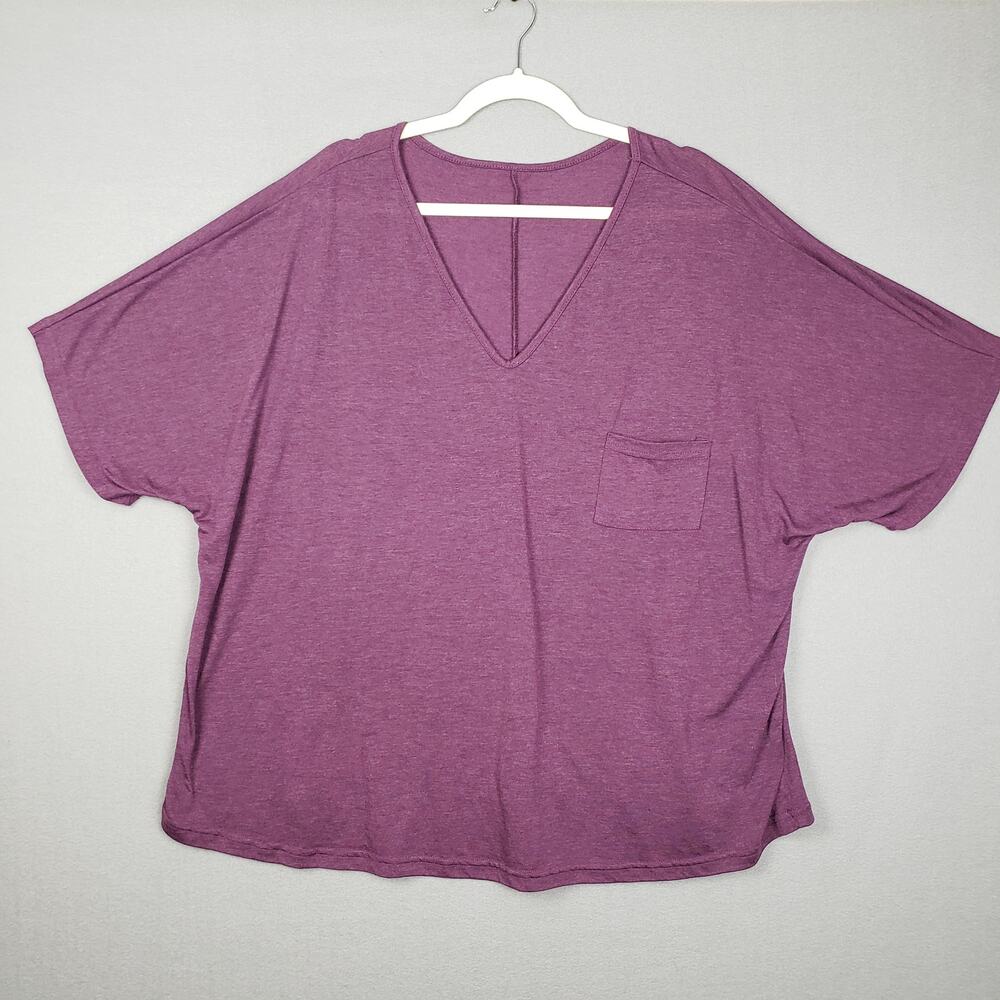 Pocket Front V-Neck Tee Shirt Purple Boxy Crop‎ Casual Basic Everyday Size 4X